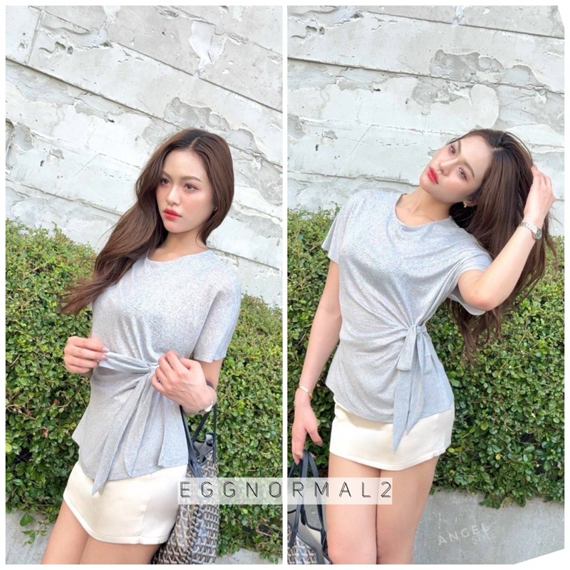 ANGEL STYLE ❤️T227 เสื้อยืดสล๊าฟผูกข้างคอกลมไหล่ล้ำ ผ้าสล๊าฟเงานำเข้า - รูปที่ 2