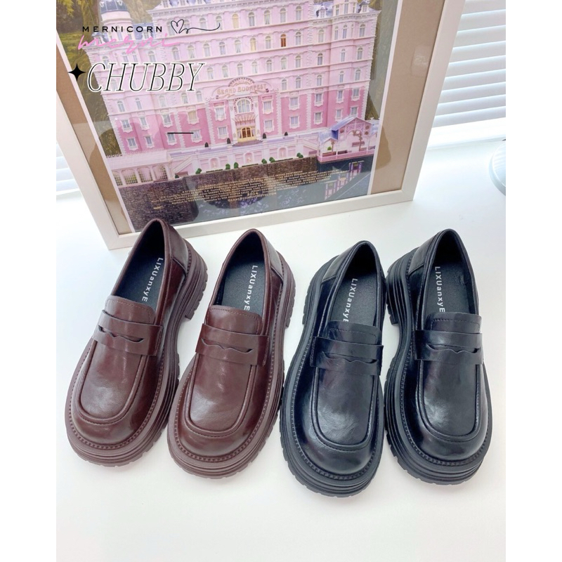 , ส่งไวใส่ใจลูกค้า! รองเท้าโลฟเฟอร์ สีน้ำตาล สีดำ รุ่น Chubby mernicornshoes