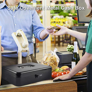 Cash Box ลิ้นชักเก็บเงิน ตู้เซฟ กระปุกออมสินตู้เซฟ กล่องเก็บเงินแบบพกพา ถาดทอนเงิน ถาดแคชเชียร์ อัพเกรดแบบสองชั้นรับปร