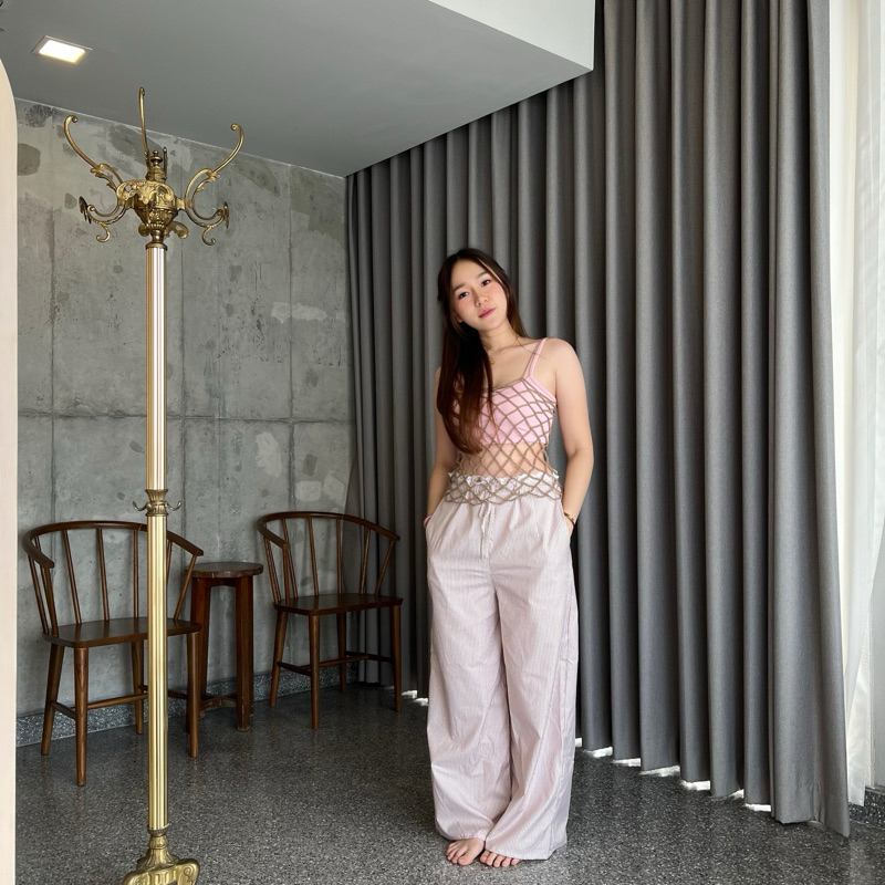 CHILL PANTS กางเกงขายาวติดลูกไม้นิ่มที่ขอบเอว