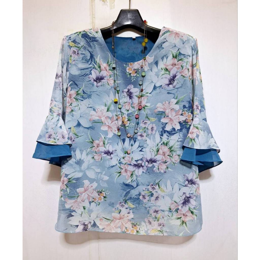 (อก 44 แขนกระดิ่งสองชั้น) เสื้อชีฟองสตรี สวยๆใส่สบาย ลายสวย มีซับใน ฟรีไซส์ เกรดพรีเมียม มีหลายลาย