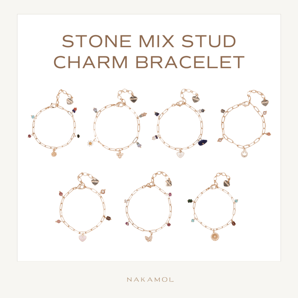 STONE MIX STUD CHARM BRACELET
