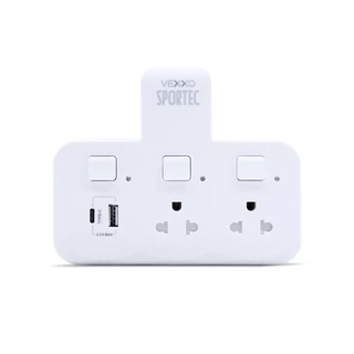 VEXXO ปลั๊กขยายช่อง วัสดุไม่ลามไฟ จำนวนช่อง : 2 ช่องเสียบ 3 สวิตช์ 1 USB + 1 Type-C (รองรับไฟ 2300W)