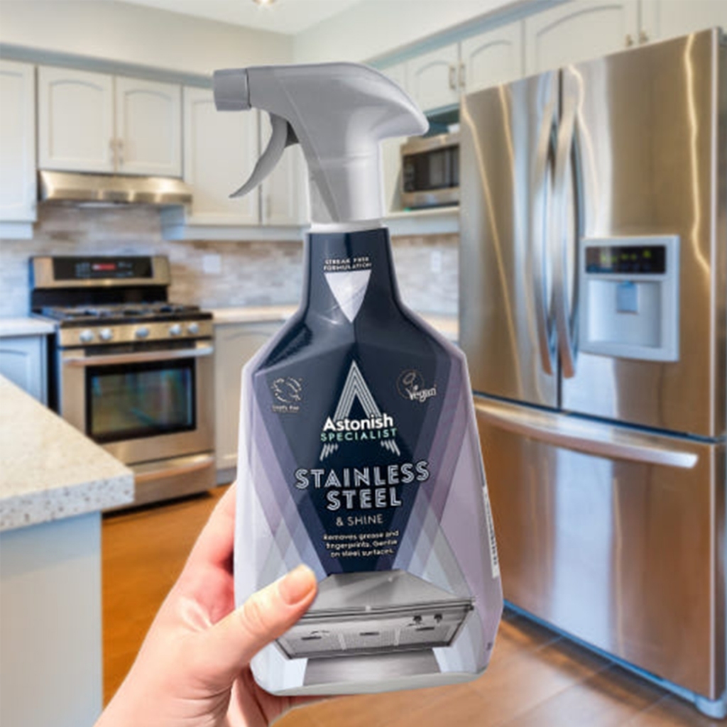 Astonish Stainless Steel & Shine สเปรย์ทำความสะอาดสแตนเลส ขัดสแตนเลส คราบน้ำ รอยนิ้วมือ ขนาด 750 มล - รูปที่ 3