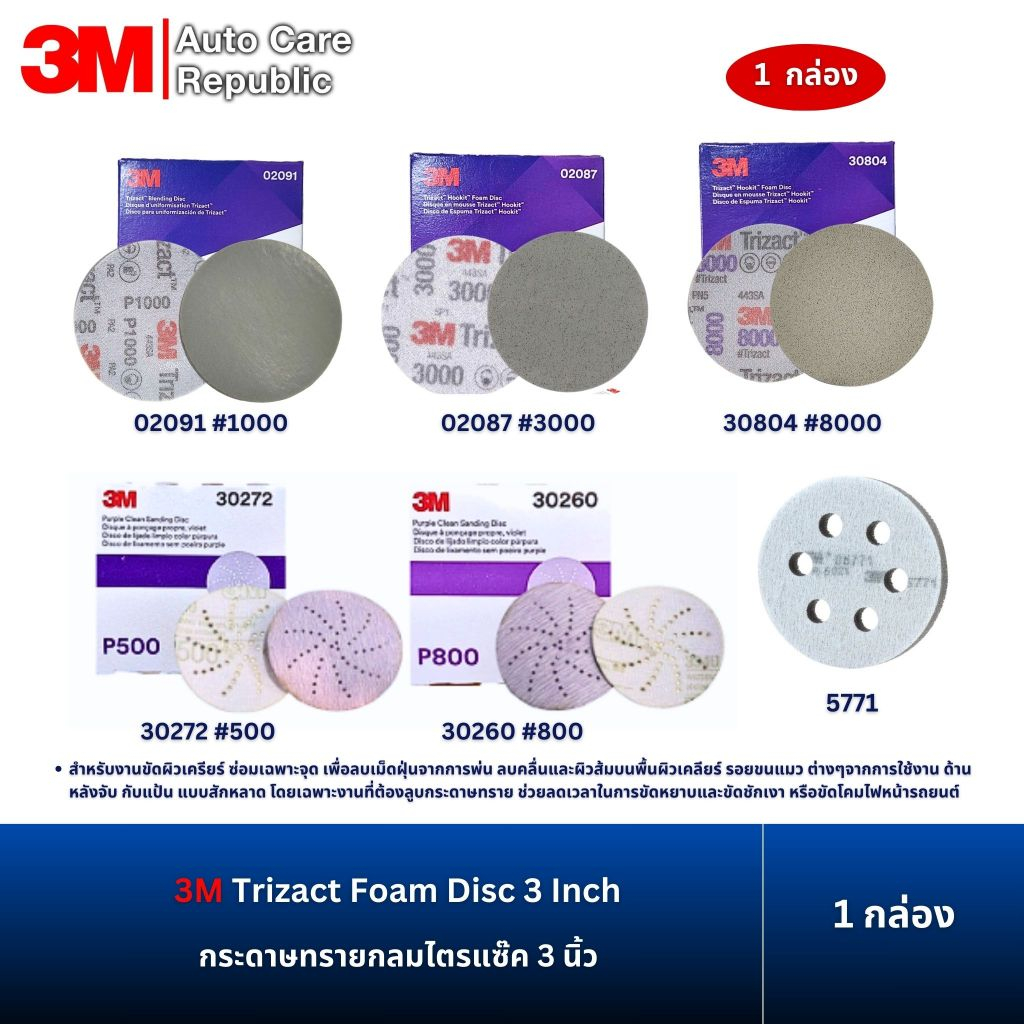 (x1 กล่อง) 3M Trizact Foam Disc 3" กระดาษทรายกลม ไตรแซ็ค 3 นิ้ว ( 1 กล่อง ) 02072 30260 02091 02087 30804