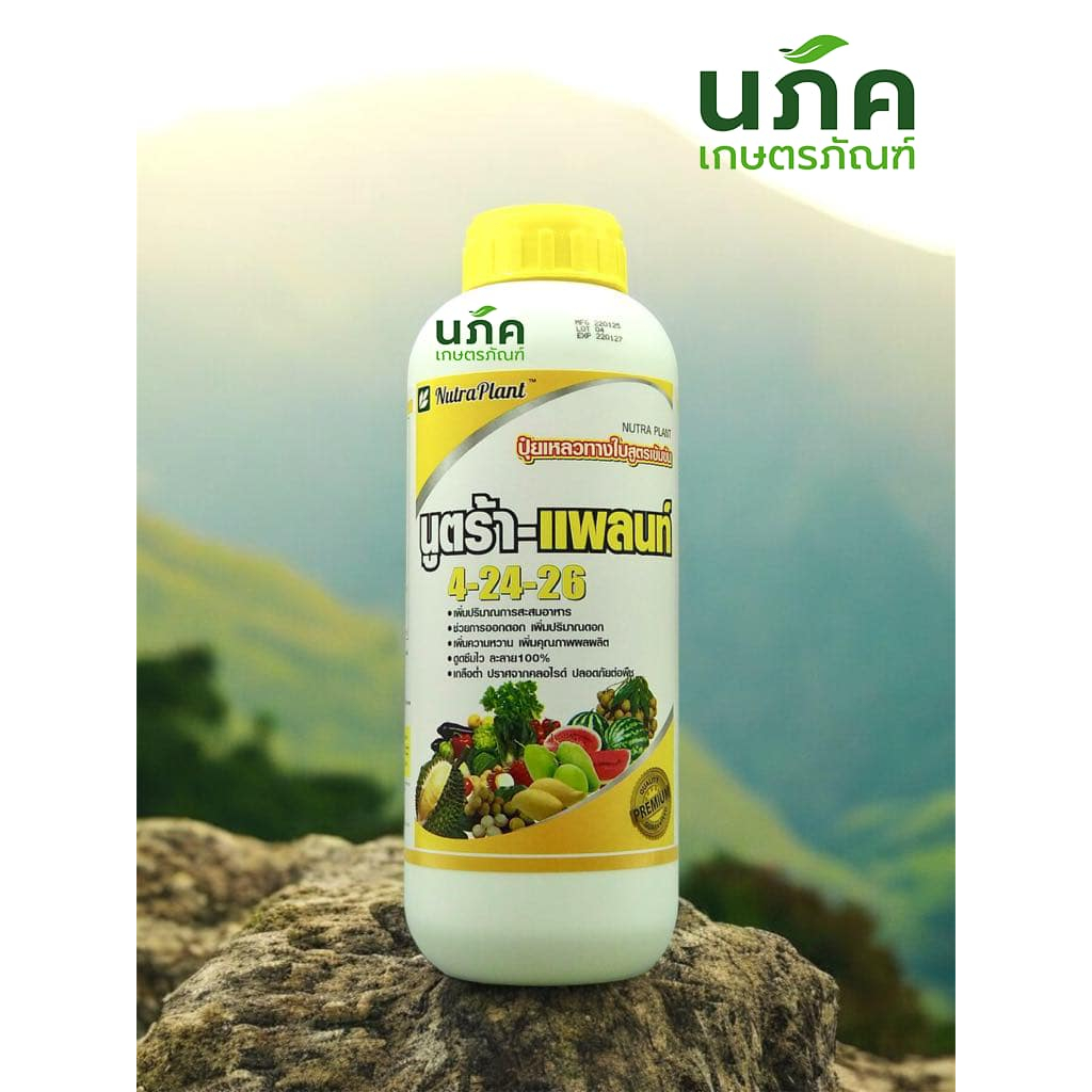 นูตร้าแพลนท์ 4-24-26 ขนาด 1ลิตร  ใช้สะสมอาหาร ให้พร้อมออกดอก เปิดตาดอก ออกเต็มต้น อัตราใช้ 300 ซีซี 