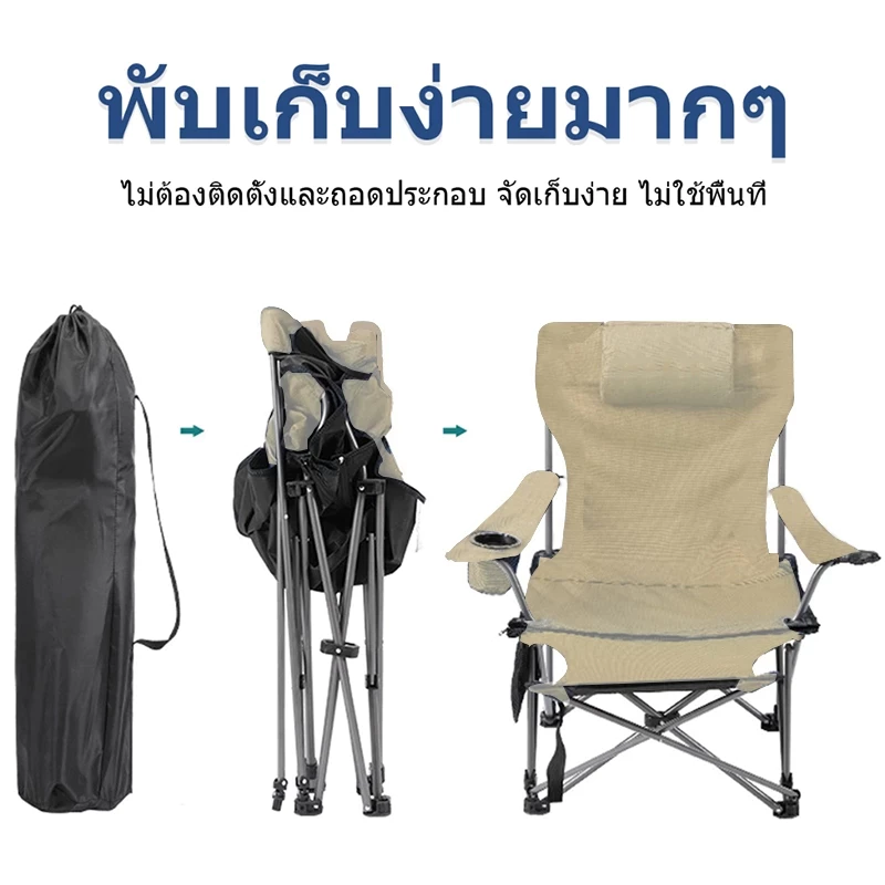 เก้าอี้แคมป์ปิ้งพับได้ เก้าอี้สนามผ้าใบ Oxford บุผ้าฝ้าย รับน้ำหนัก 300kg thumbnail 10