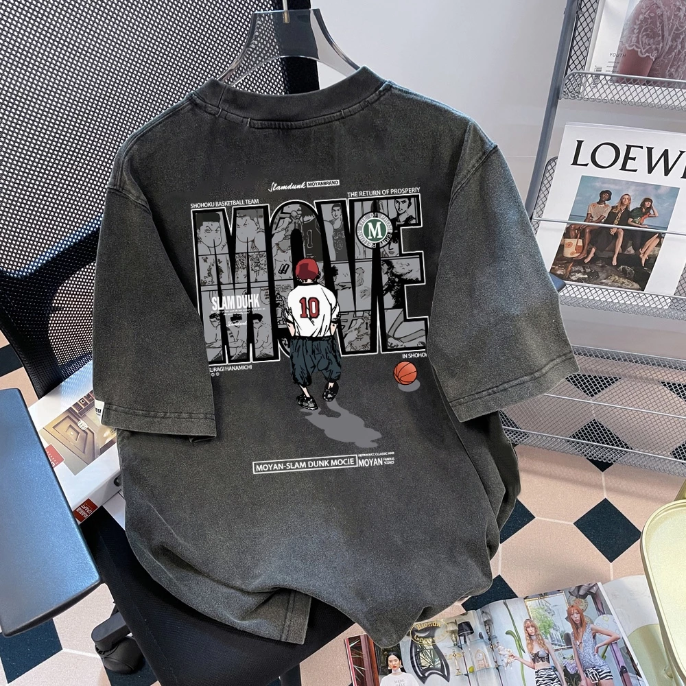 Basi💥เสื้อฟอก เสื้อสตรีท เสื้อ oversize เสื้อยืดผู้ชาย Slam Dunk ผ้าคอตตอน 100% เสื้อวินเทจ เนื้อผ้าเกรดพรีเมียม