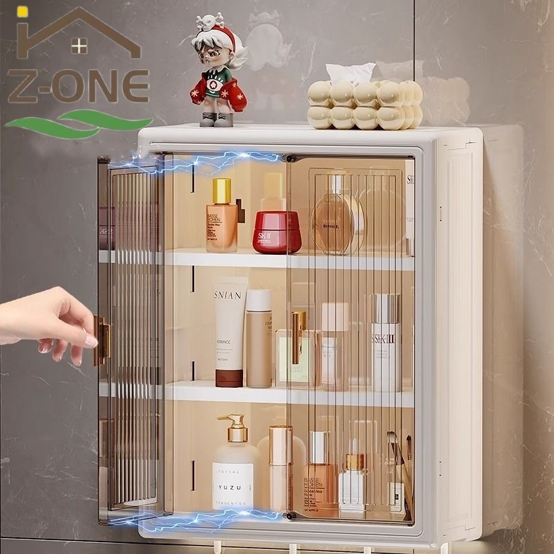 [COD]ตู้เก็บของติดผนัง,ตู้สำหรับห้องน้ำและห้องครัว มีประตูแม่เหล็ก 3 ชั้น ตู้เก็บของ ตู้ติดผนัง ไม่เจาะ มินิมอล ตู้ติดผน