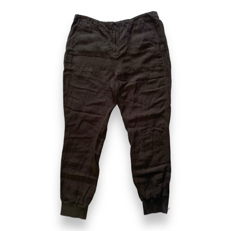 old navy (LO7 ) ของแท้ กางเกงขายาว จั๊มขา สีน้ำตาลเข้ม ผ้าลินิน งานตัดป้าย 🛒พร้อมส่ง