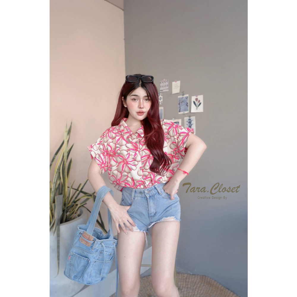 TUM098 TARA Shirt เสื้อเชิ้ต ลายดอก สงกรานต์ กระดุมหน้า กระดุมหลัง เนื้อผ้าไหมอิตาลีพิมพ์ลายอย่างดี ผ้าดี ใส่สบาย รูปที่ 6