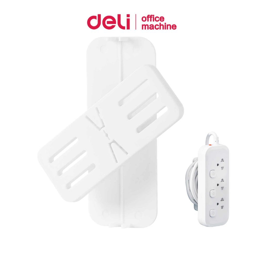 Deli ที่เก็บสายปลั๊กไฟ รางแขวนติดผนัง แขวนปลั๊ก ที่เก็บสายไฟ แถมฟรีเทป 2หน้า Power Strip Holder