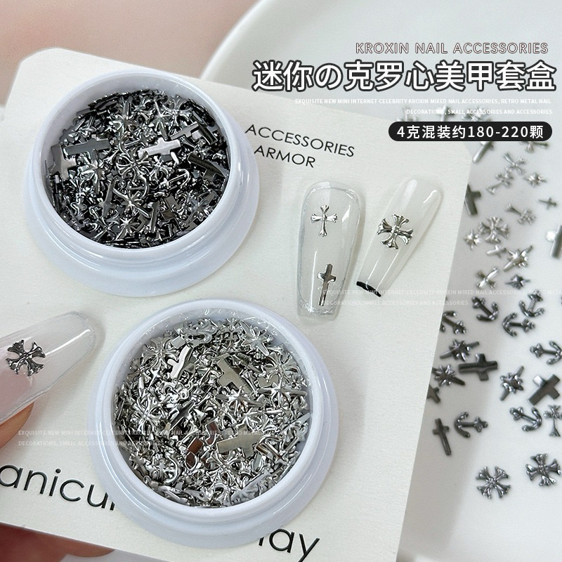 DIY ของแต่งเล็บ Y2K โลหะเกาหลี เทศกาลฮาโลวีน สไตล์วินเทจ ครอสพังก์สีเงินแบบผสม ตามเทศกาล