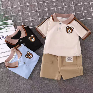 โปโล เสื้อผ้าแฟชั่นเด็กผู้ชาย1-4ขวบ ลายปักหมี