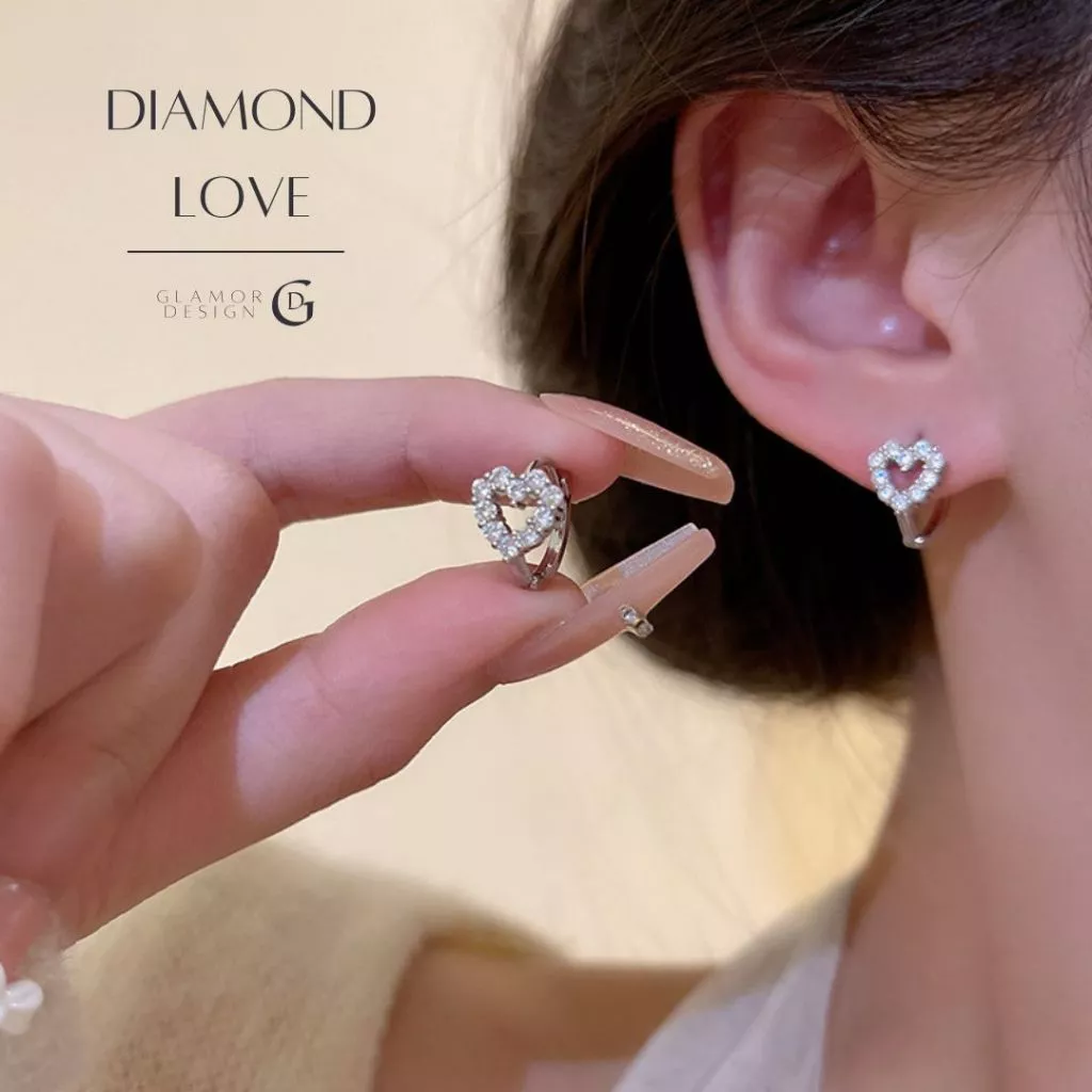 GLAMOR✨ต่างหูเงิน Diamond Love ตุ้มหูเงิน ต่างหูแฟชั่น ต่างหูรูปหัวใจ ตุ้มหูเงิน925 ต่างหูเพชร