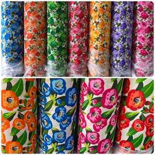 ผ้าเมตร หลา ลาย กุหลาบ ดอกไม้ งานวัด ปีใหม่ สีสด ผ้าคอตตอลผส…