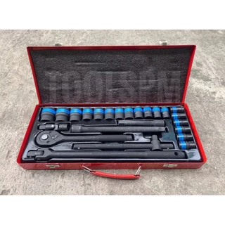 Euro ชุดบล็อกลมดำ ชุดบล็อก ดำ 24 ชิ้น แบบ 12 เหลี่ยม Euro King tool 4 หุน แท้100% (กล่องน้ำเงิน)