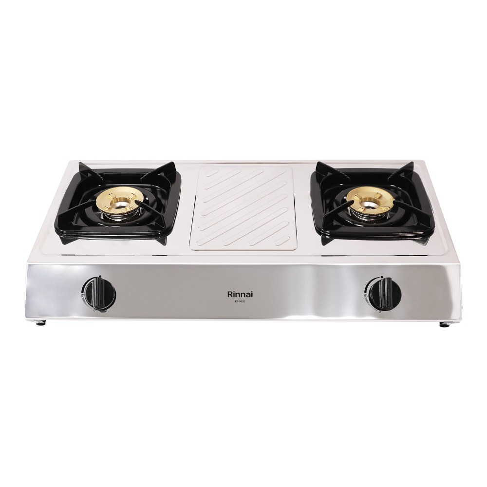 Rinnai เตาแก๊สตั้งโต๊ะ 2 หัว รุ่น RT-902E หัวเตาทองเหลือง  รับประกันวาล์วเปิด-ปิด 5 ปี (โฉมใหม่)