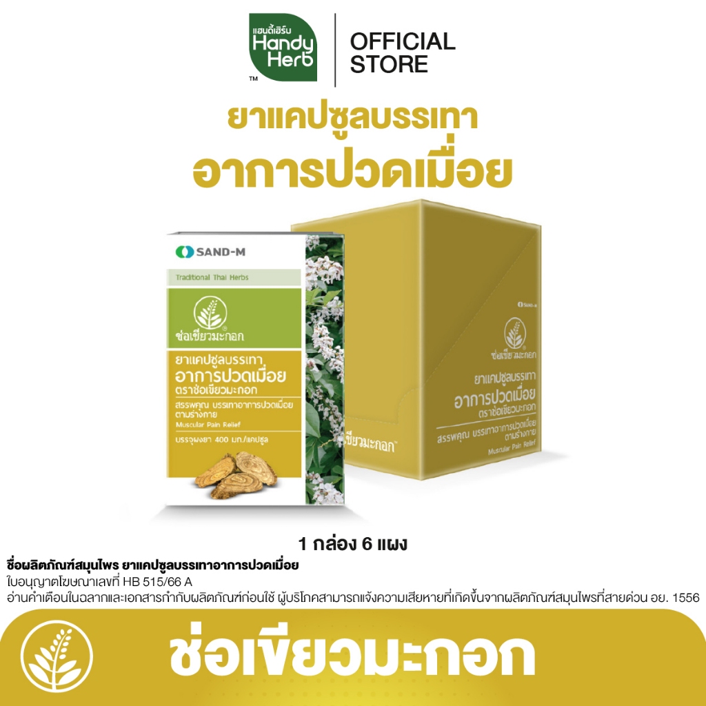 Handyherb ช่อเขียวมะกอก บรรเทาอาการปวดเมื่อยตามร่างกาย ชนิดแคปซูล จำนวน 1 กล่อง (6 แผง)