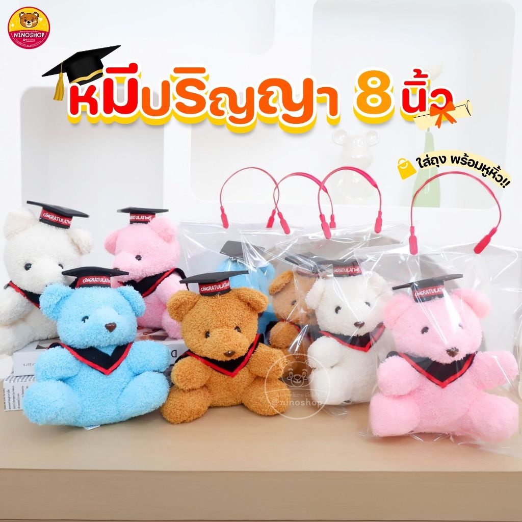 ตุ๊กตา หมีปริญญา 8 นิ้ว ตัวใหญ่กำลังพอดี แบบน่ารัก มีหลายสีให้เลือก