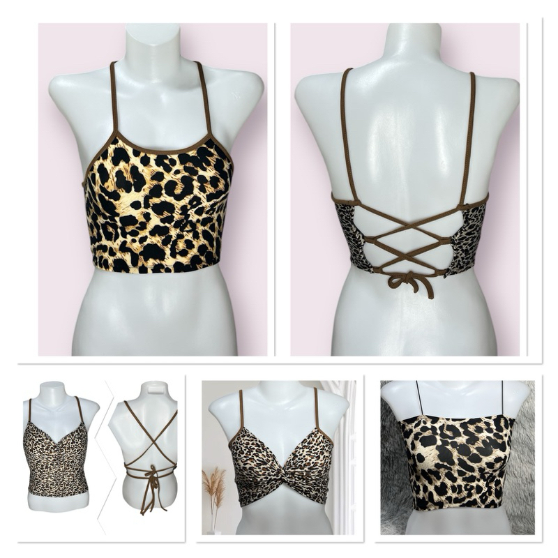 เสื้อลายเสือ เสื้อครอปสายเดี่ยว ผ้ายืดity