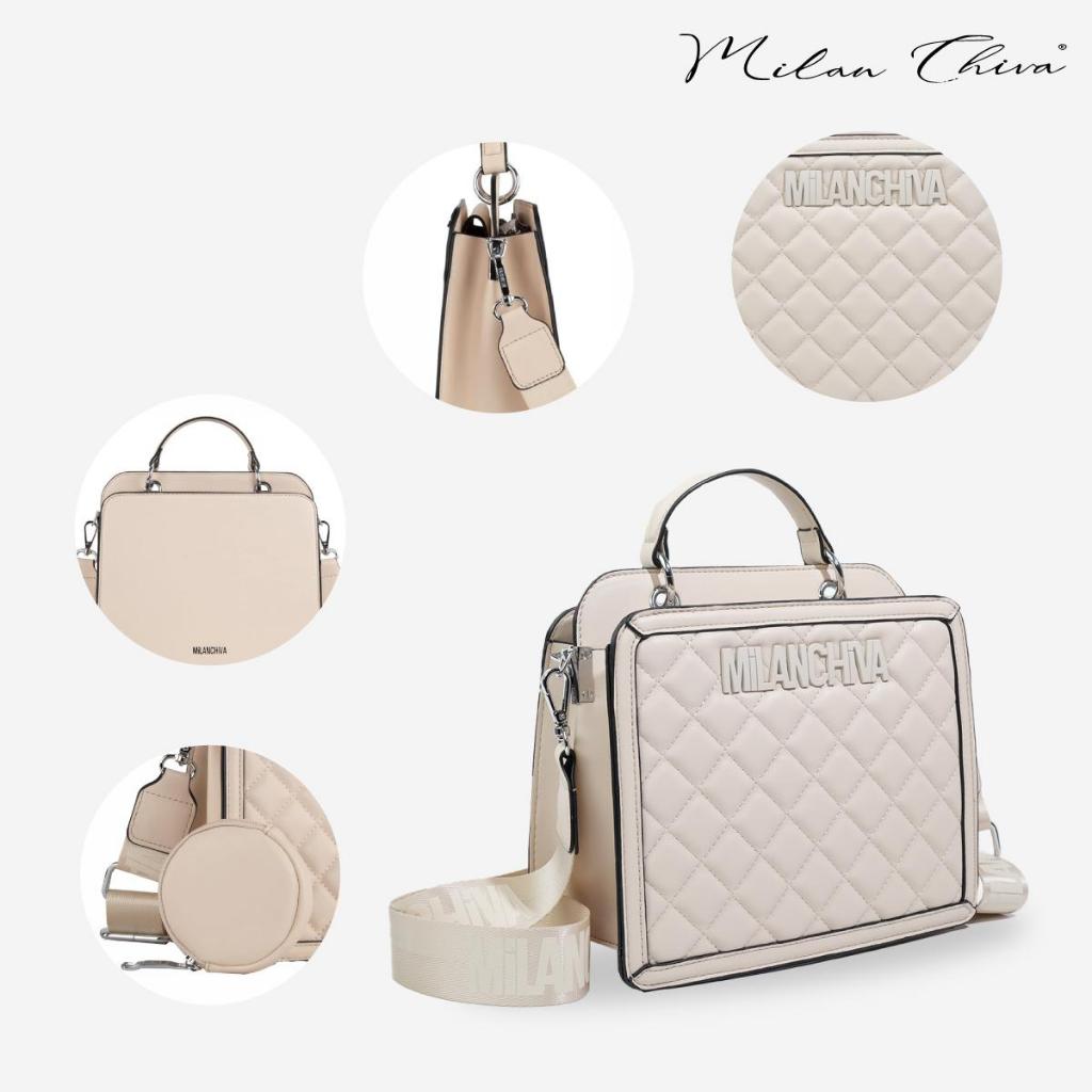Milan Chiva รุ่น Hand bag กระเป๋าถือ กระเป๋าสะพายข้าง ทรงสี่เหลี่ยมขนาดกลางสำหรับผู้หญิง หนังPU (MC-331)