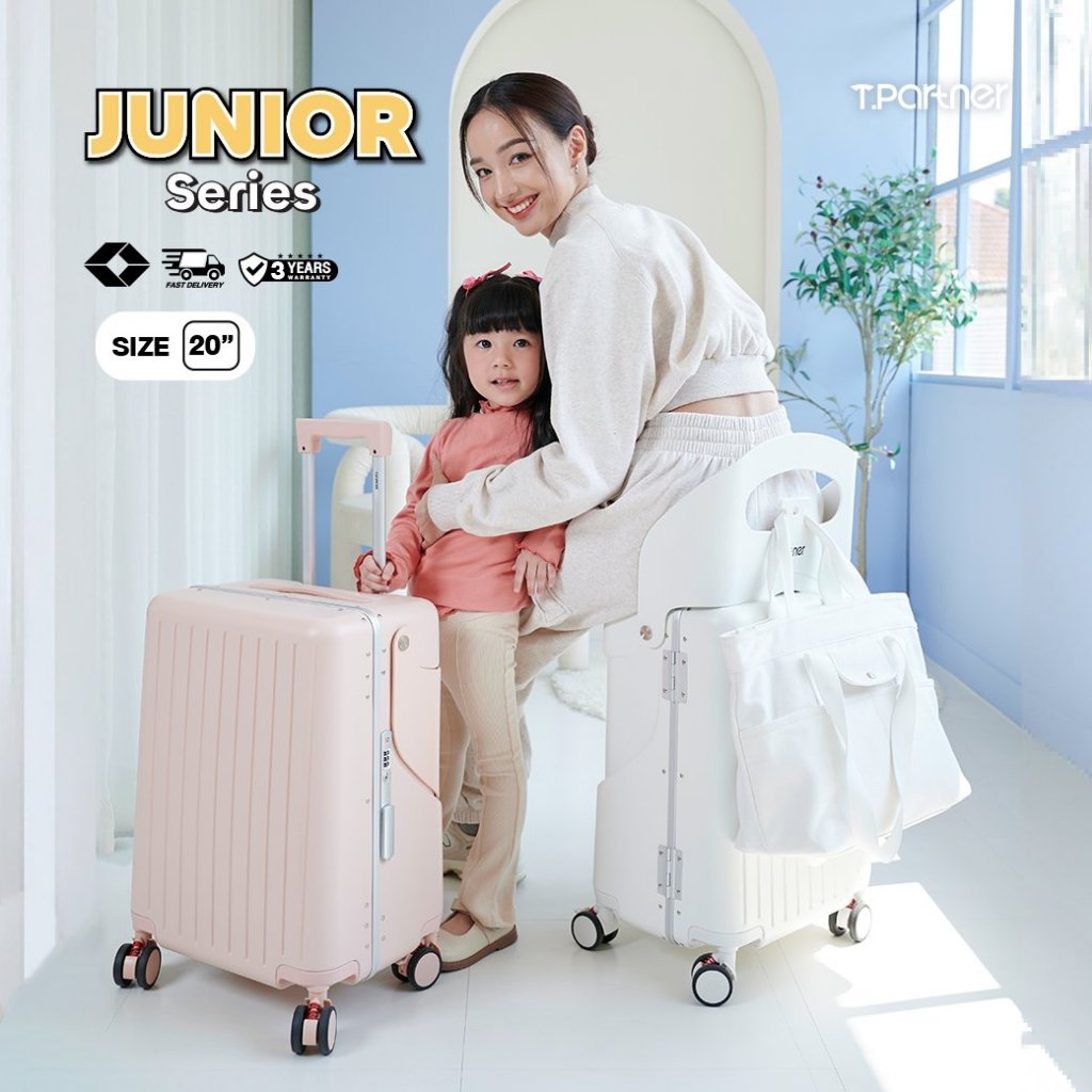 (ประกัน3ปี) Tpartner แท้ Junior กระเป๋าเดินทาง เด็กนั่ง มีพนักพิงเก็บได้ เฟรมอลูมิเนียมล้อคู่ล็อคได้