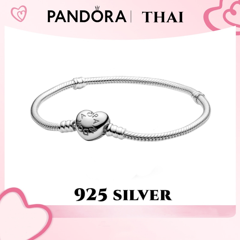 [ส่งจากกรุงเทพ]Pandora สร้อยข้อมือ กำไล แท้ เงิน925 Moments heart snake bracelet ของแท้ 100%