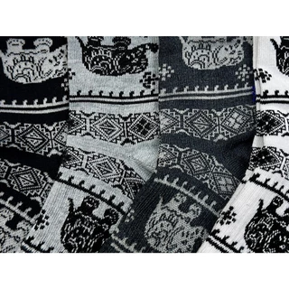 (สินค้างานไทย) ถุงเท้าข้อกลางลายช้าง เนื้อหนานุ่ม สีพื้น เซต 1 คู่ #WK