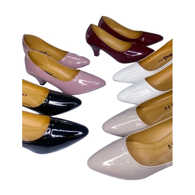 👠รองเท้าคัชชู หนังแก้ว ไซด์ 36 - 47 ส้นสูง 2 นิ้ว มีสีดำ สีครีม สีชมพู สีขาว สีแดง  สำหรับสาวทำงานคะ