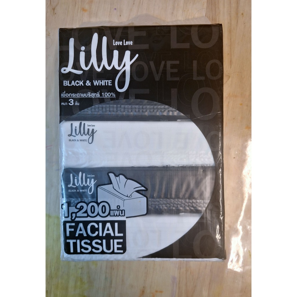 กระดาษทิชชู่ หนา 3 ชั้น 80 แผ่น แพ็ค5 LILLY BLACK&WHITE คละสี