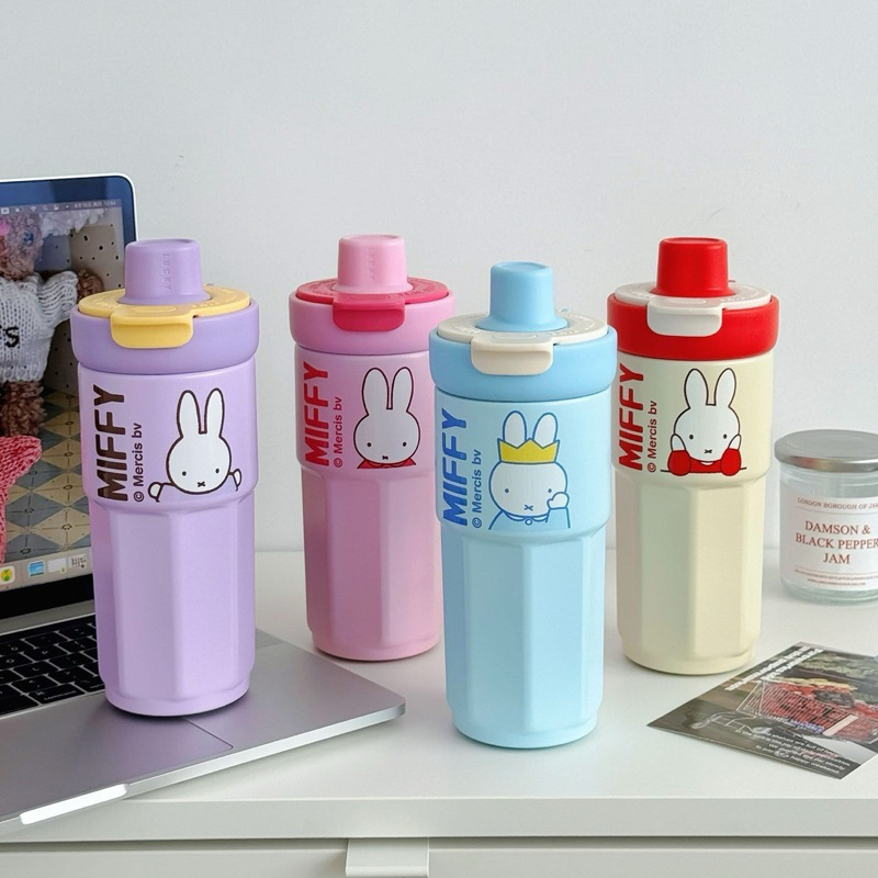 พร้อมส่ง แก้วmiffy ทรงสูง 500 ml. มีสายหิ้ว ยกจิบ+หลอดดูด จุกปิดกันน้ำหกได้สนิท