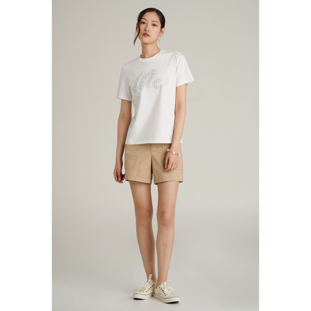 Mc jeans เสื้อยืดแขนสั้นผู้หญิง คอกลม MTTZ938 ทรง REGULAR Fit เทคนิคพิมพ์กลิตเตอ