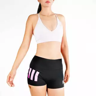 กางเกงออกกำลังกายขาสั้นผู้หญิง SEAMLESS BUTT HUGGERS - BLACK ROSY SHORT 2.5 นิ้ว เอวสูง