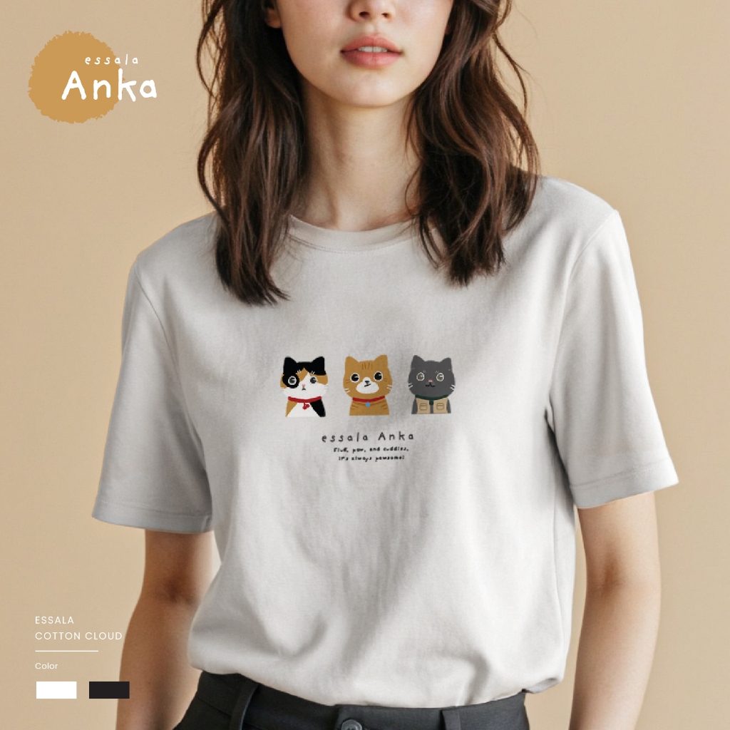 Essala Anka 03 |  T-Shirt เสื้อยืดลายแมว เสื้อยืดคอกลม เสื้อทาสแมว ลายแมวน่ารัก - Anka03
