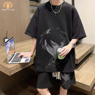 ชุดสูทผู้ชายสไตล์ญี่ปุ่น ผ้าวาฟเฟิล แขนสั้น + กางเกงขาสั้น ชุดทูพีซแฟชั่น