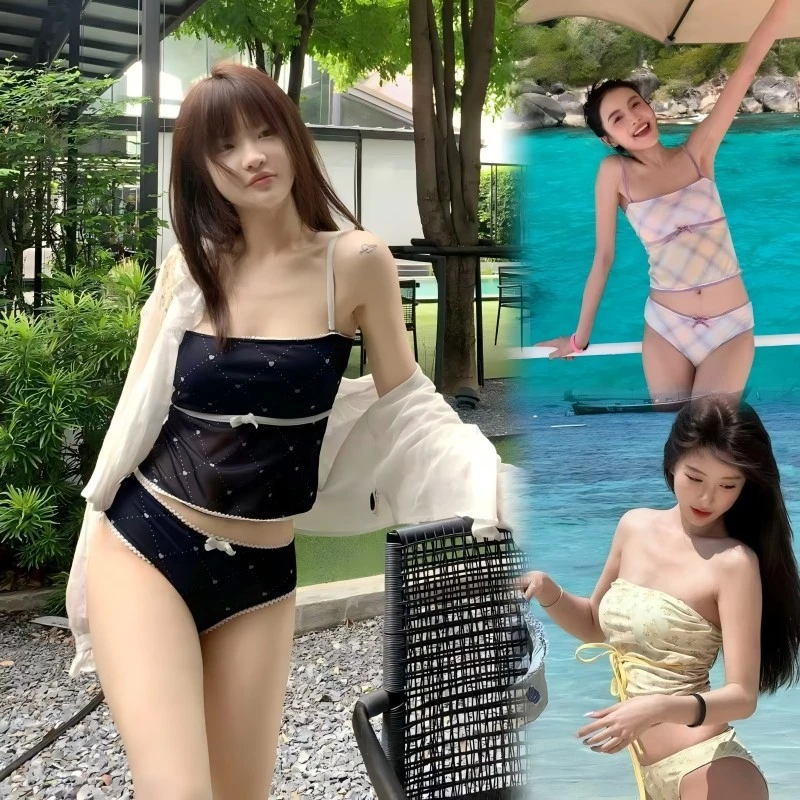 🌸Swift Bra🌸Sexy swimsuit 🤍 SCOTTY ปึ้งงงงงง!!!🔥🤍🎀🌊เซต2ชิ้น ทูพีช เสื้อสายเดี่ยว+กางเกง ลายสก็อตโทนสีน่ารักมาก cara rari