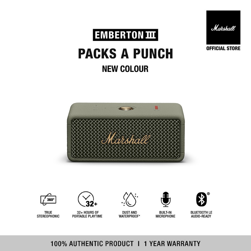 [NEW COLOUR] MARSHALL Emberton III Sage - รับประกัน1ปี +ส่งฟรี - ลำโพงพกพา ลำโพง Bluetooth