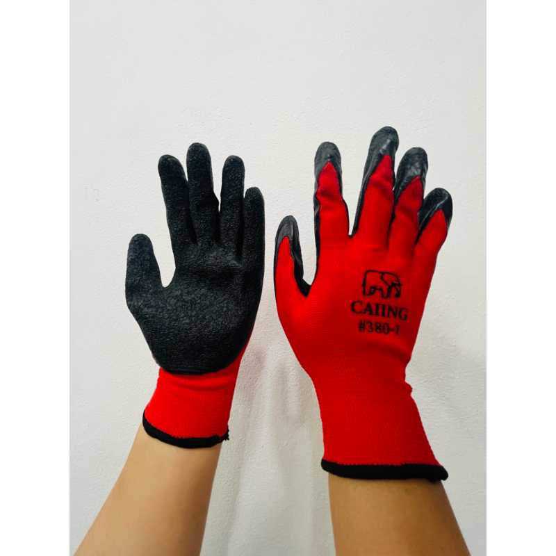 ถุงมือผ้าเคลือบยาง(12คู่)ตราcaiing ช้างL380กันลื่นกันของมีคมบาด