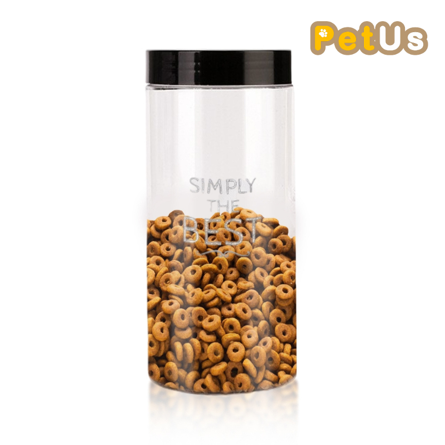 Petus plus กระปุกใส่อาหาร กระปุกสูญญากาศ ใส่อาหารสัตว์  พร้อมช้อนตักในโหล ขวด PET ปลอดภัย ความจุ 1,0