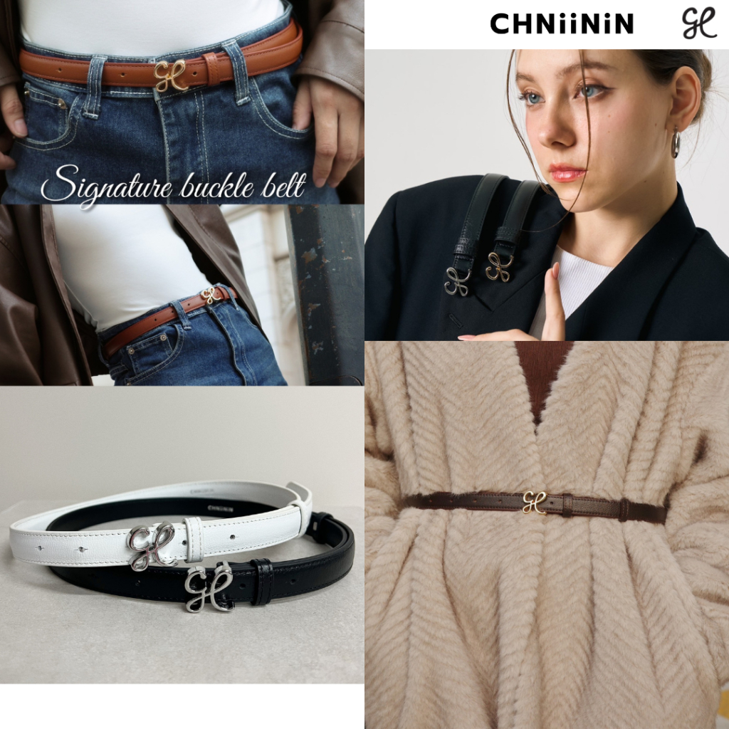 *สินค้าพร้อมส่ง* CHNiiNiN - signature buckle belt เข็มขัดหนังวัวแท้ โลโก้แบรนด์ เข็มขัดผู้หญิง