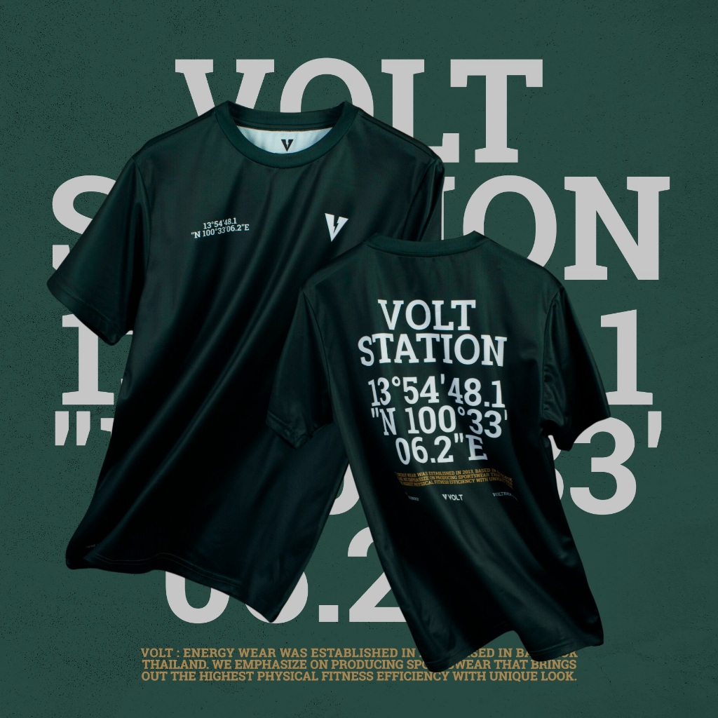 เสื้อยืดสปอร์ตพิมพ์ลาย VOLT – Vector Volt Station Green สีเขียว ระบายอากาศดี เสื้อกีฬาแห้งไว เสื้อออ