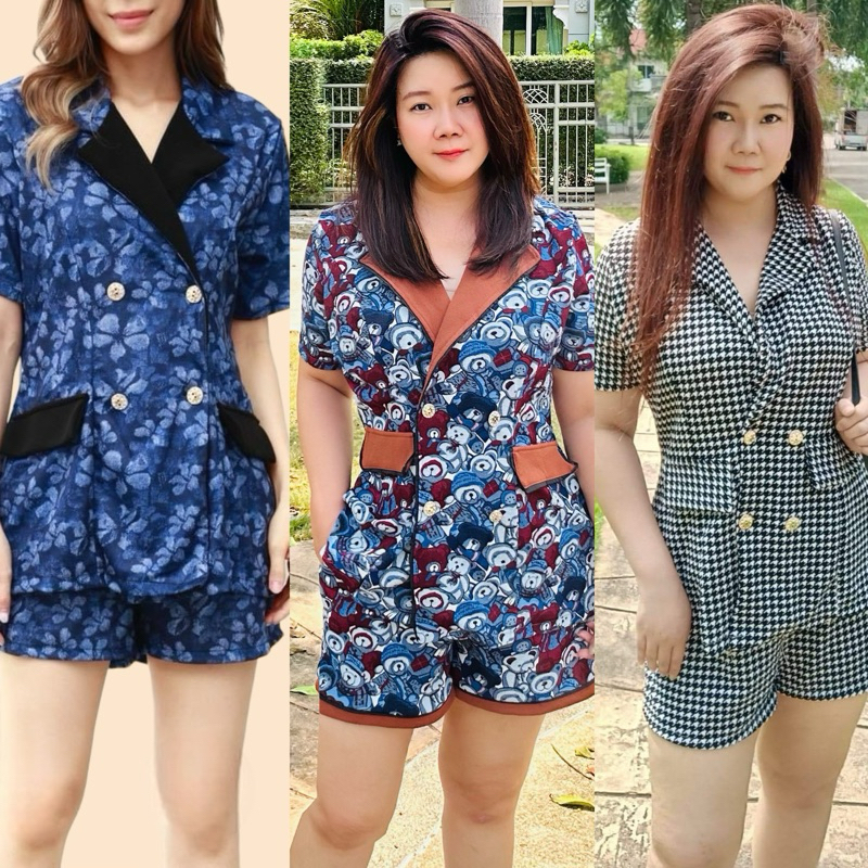 ชุดเซ็ทสาวอวบ 2 ชิ้น เสื้อสูท+กางเกงขาสั้น  ชุดเซทสาวอวบ ชุดเซ็ทคนอ้วน ชุดเซ็ทสาวอวบอัวน เซทสูทสาวอว