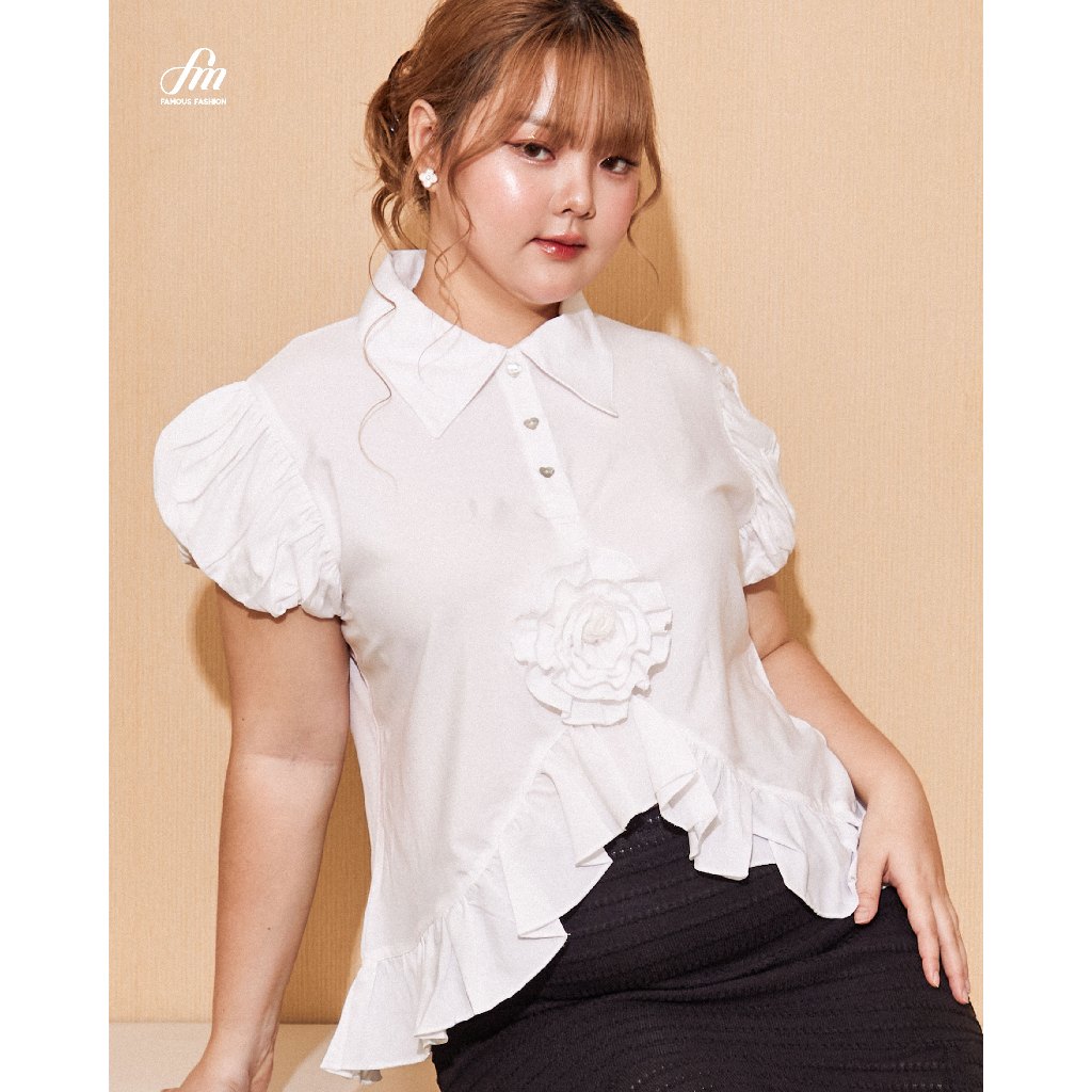 Rose Top Shirt เสื้อแขนพองติดกุหลาบ #FMBL-F2T489