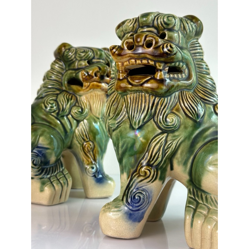 สิงโตญี่ปุ่น Shisa คู่ใหญ่ ลายน้ำเคลือบเอกลักษณ์  Okinawa Ryukyu