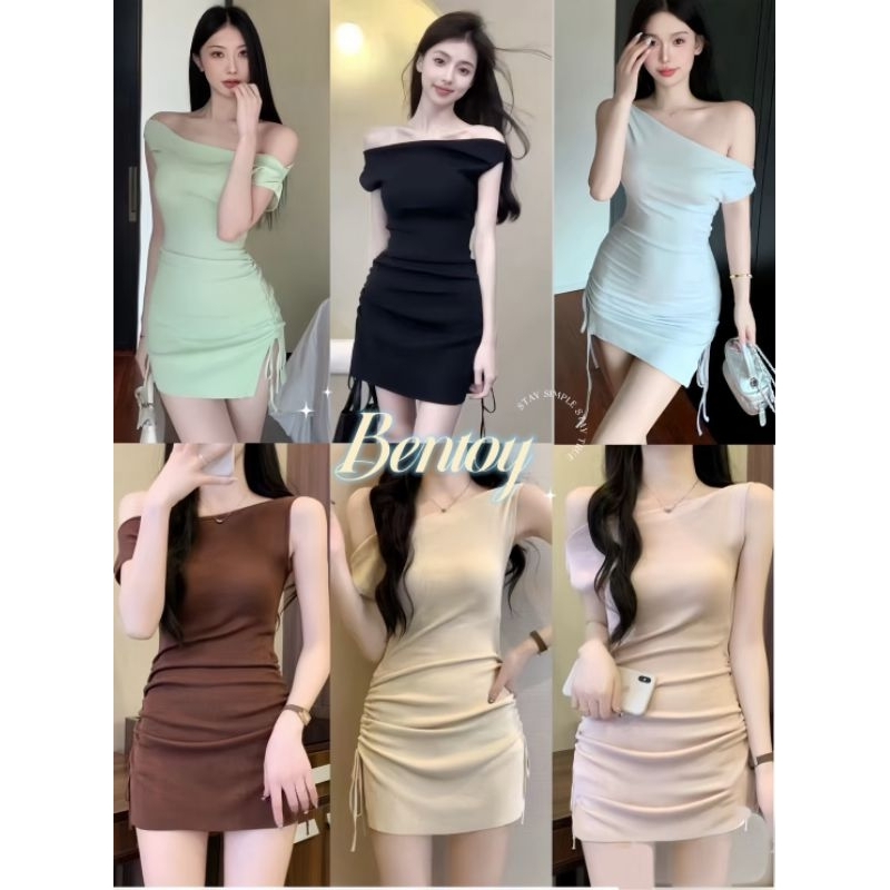 Bentoy​(X021)​ เดรส สั้นเปิดไหล่ รัดรูป มีเชือกมัดด้านข้าง เรียบร้อยเซ็กซี่นิดนิด
