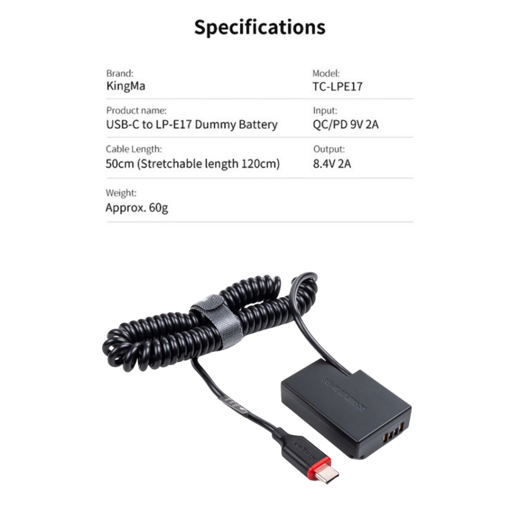 KingMa Dummy Canon LP-E17 แบตไลฟ์สด DC Coupler แบตกระสือ LPE17 (รับประกัน1ปี)