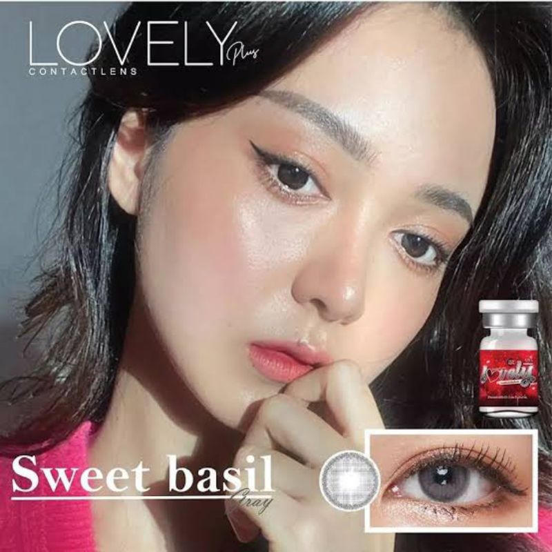💓คอนแทคเลนส์⭐ขนาดกลาง⭐Gray✨Sweet Basilลายสวยธรรมชาติไม่โป๊ะ (Lovelylens)สายตาปกติ