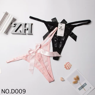 ZH.D009กางเกงชั้นในผู้หญิงลูกไม้จีสตริงหลังโบว์ บิกินี่ลูกไม้เอวต่ำ G-String