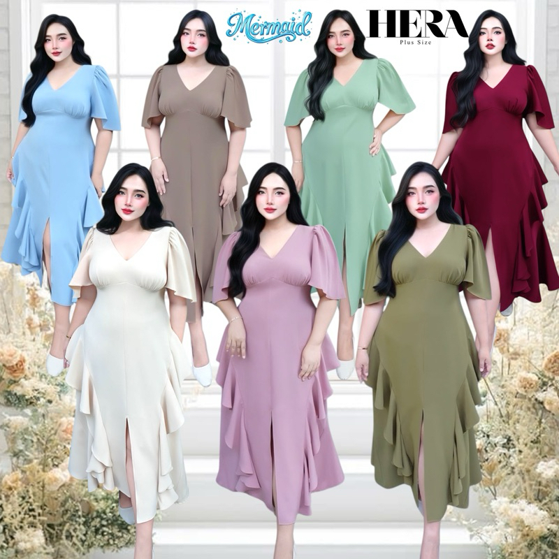 เดรสยาว hera ทรงเมอเมด ระบายข้าง ไซส์ใหญ่ อก40-54นิ้ว